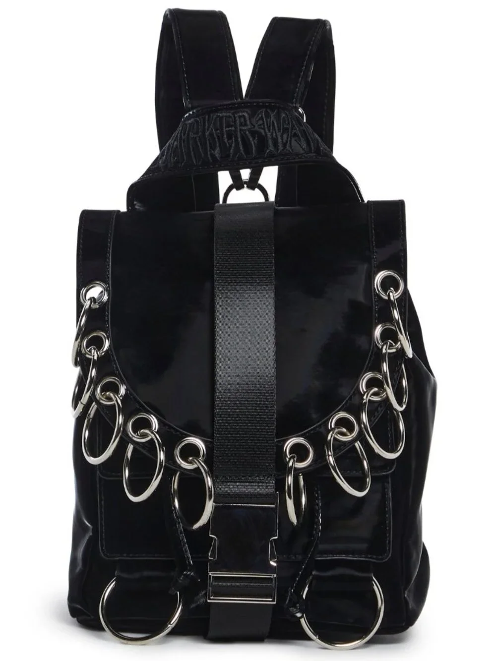 Darker Wavs Diatonic Liquid Velvet Backpack Shiny Black ORing Silver Hardware